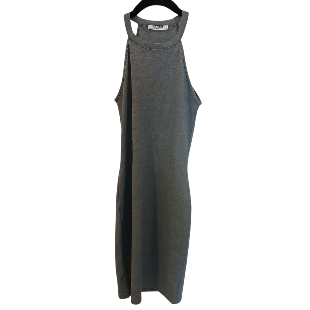 Zara Stretch Charcoal Gray Sleeveless Halter Midi Dress Size Small